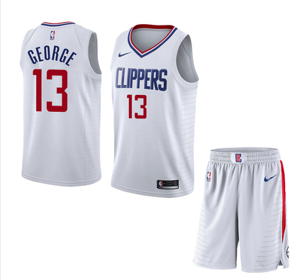 Men's Los Angeles Clippers #13 Paul George White NBA Stitched Jersey(With Shorts)